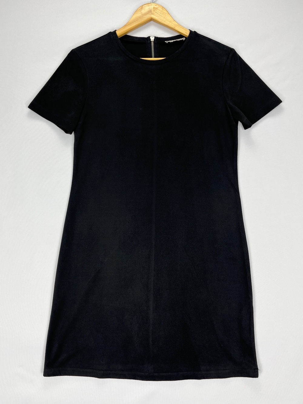 Zara Trafaluc Faux Suede Mini Dress Women’s Small Black Short Sleeve Velvet